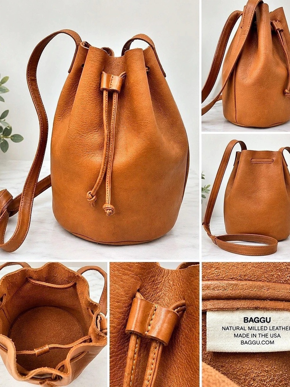 Baggu Leather Bucket Bag in Brown Like New